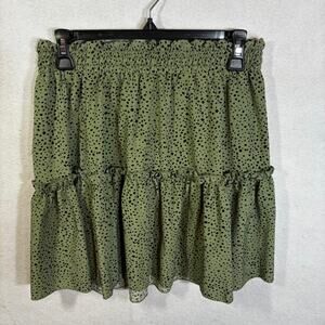 NWT Alelly Women’s Size Medium M Summer High Waist Ruffle Skirt Green Black